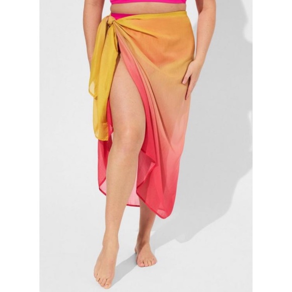 🆕 Gradient Sarong Wrap Swim Swimsuit Cover up NWT Torrid New Pink Yellow - Picture 2 of 4